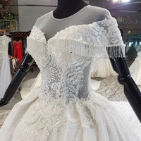 HTL1559 Appliques Tassel White Lvory Wedding Dresses 2020 Off The Shoulder O-Neck Ball Gowns Lace Up Back