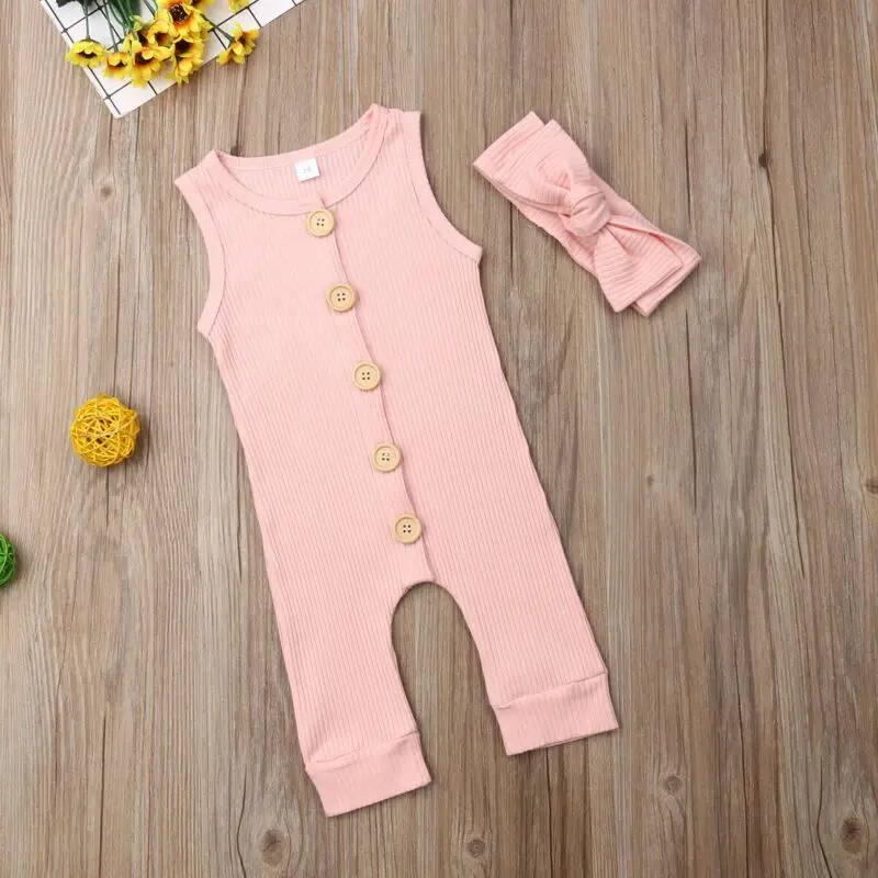 Детский однотонный хлопковый костюм без рукавов | Мать и ребенок