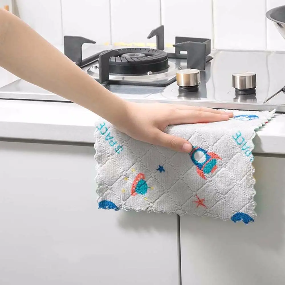 

5 Pcs Household Super Absorbent Anti-Grease Microfiber Wiping Rag Wash Cloth Dish Towel Cleaning Cloth