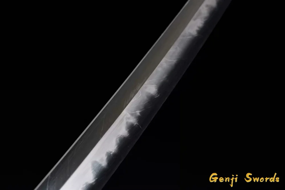 Handmade Full Tang Japanese Katana Tachi Folded Damascus Steel Clay-Tempered Feather Pattern Samurai Sword