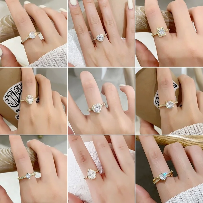 

U-Magical Japanese Love Heart Waterdrop Oval Square for Women Metal Rhinestone Index Finger Ring Open CZ Zircon Earrings Jewelry