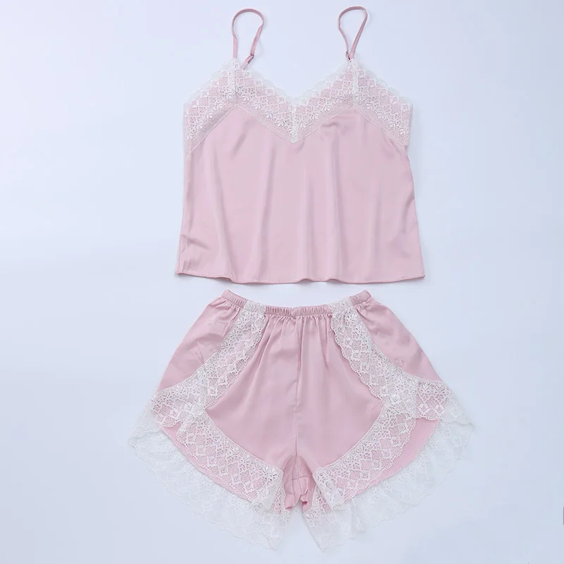 Женский пижамный комплект Сексуальная атласная Женская пижама на бретельках