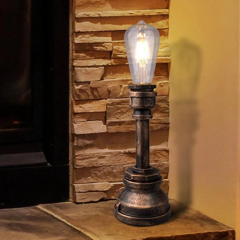

Vintage Table Lamp Button Switch Industrial Steampunk Water Pipe Desk Lamp for Bedrooms Cafe Bar Home Decor, US Plug