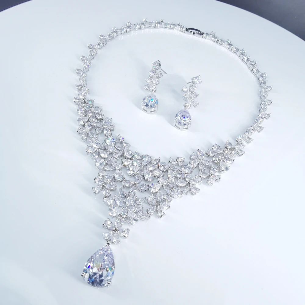 Ожерелье и серьги с кристаллами фианита, свадебное, банкетное, официальное платье, популярный комплект ювелирных изделий, новинка 2020