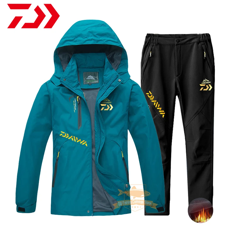 

2021 Daiwa Men Fishing Jacket Autumn Winter Windproof Waterproof Plus Velvet Warm Suits Outdoor Camping Hiking Fishing Suits