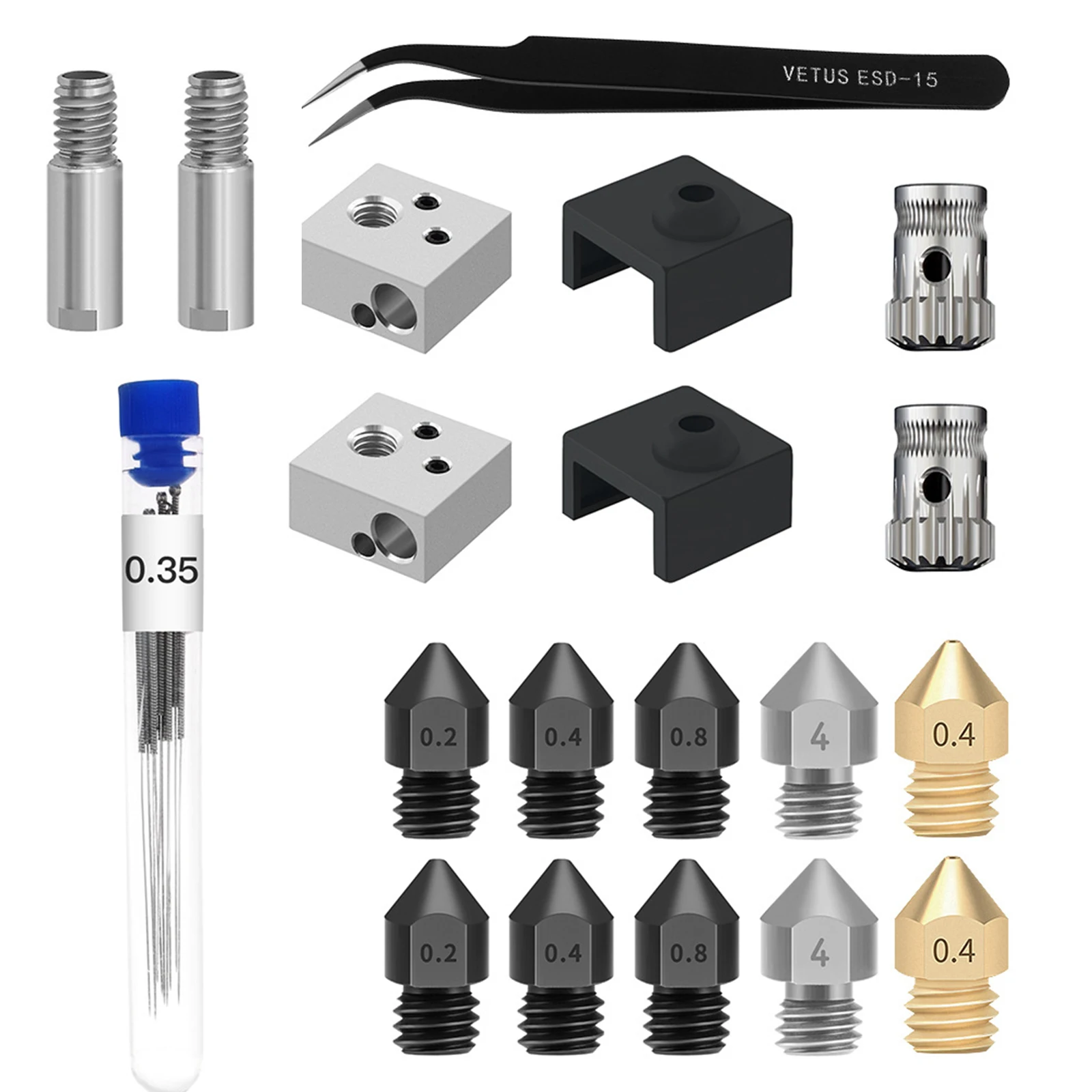 

Комплект сопел для 3D-принтера 20 шт., 0,4 мм, экструдеры, сопла, силиконовая втулка для 3D принтера MK 8