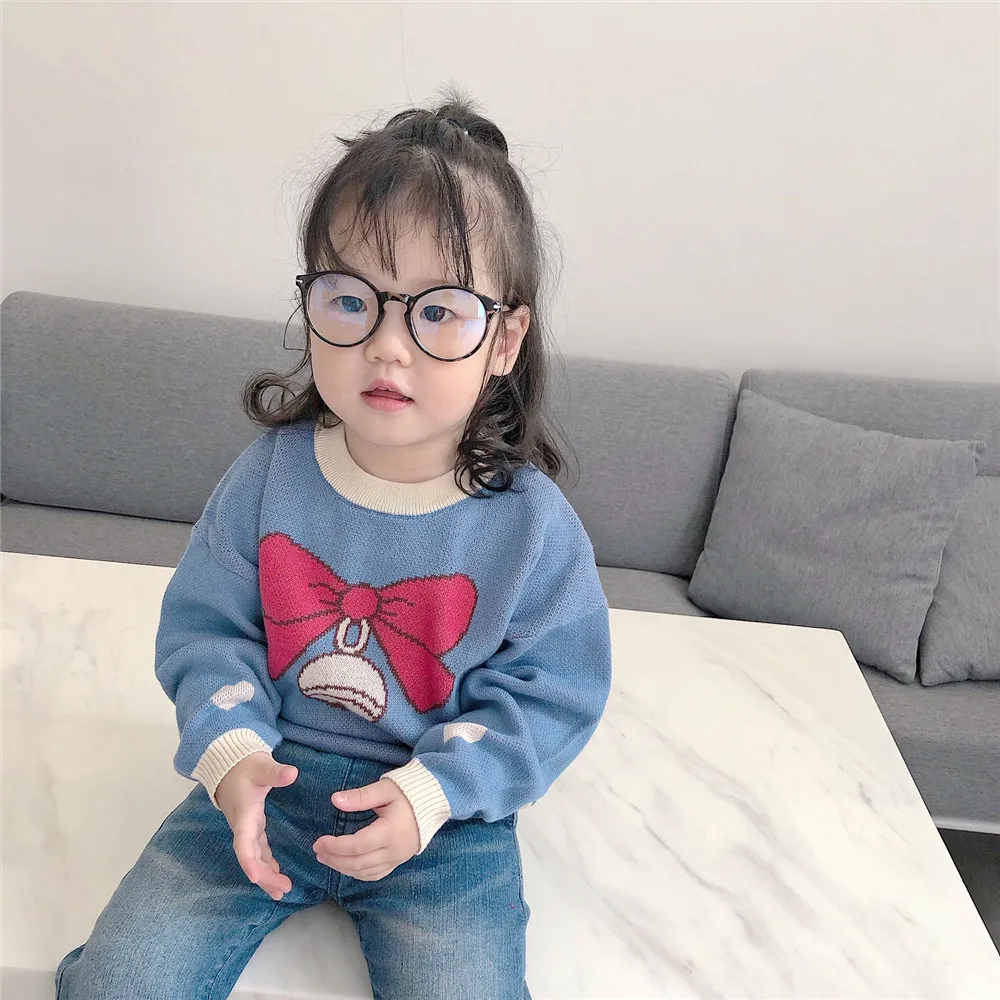Вязаный свитер Tonytaobaby с бантом для девочек и детей на осень зиму Детский