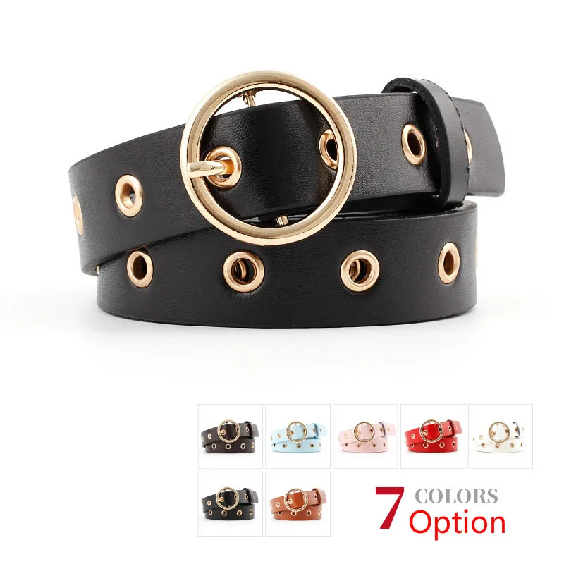 

Женский кожаный ремень с круглой металлической пряжкой, модный ремень в стиле панк, 2021