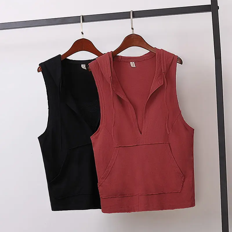 

Женский жилет без рукавов, Свободный жилет с капюшоном и карманами, в Корейском стиле, весна-лето 2022
