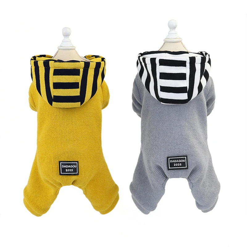 

Hooded Pet Dog Clothes for Small Dogs Sweater with Velvet Connected Autumn and Winter Clothing Coat
