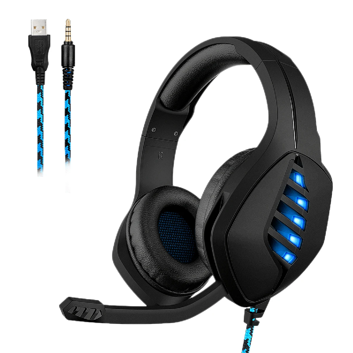 

Проводные Игровые наушники с микрофоном, USB + наушники 3,5 мм, светодиодсветильник, шумоподавление, профессиональная компьютерная игровая га...