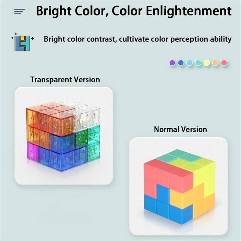 Juego educativo de bloques magn&eacute;ticos para ni&ntilde;os, rompecabezas 3D de aprendizaje, modelo de cubo m&aacute;gico de Tetris, Color aleatorio, novedad de 2021-3
