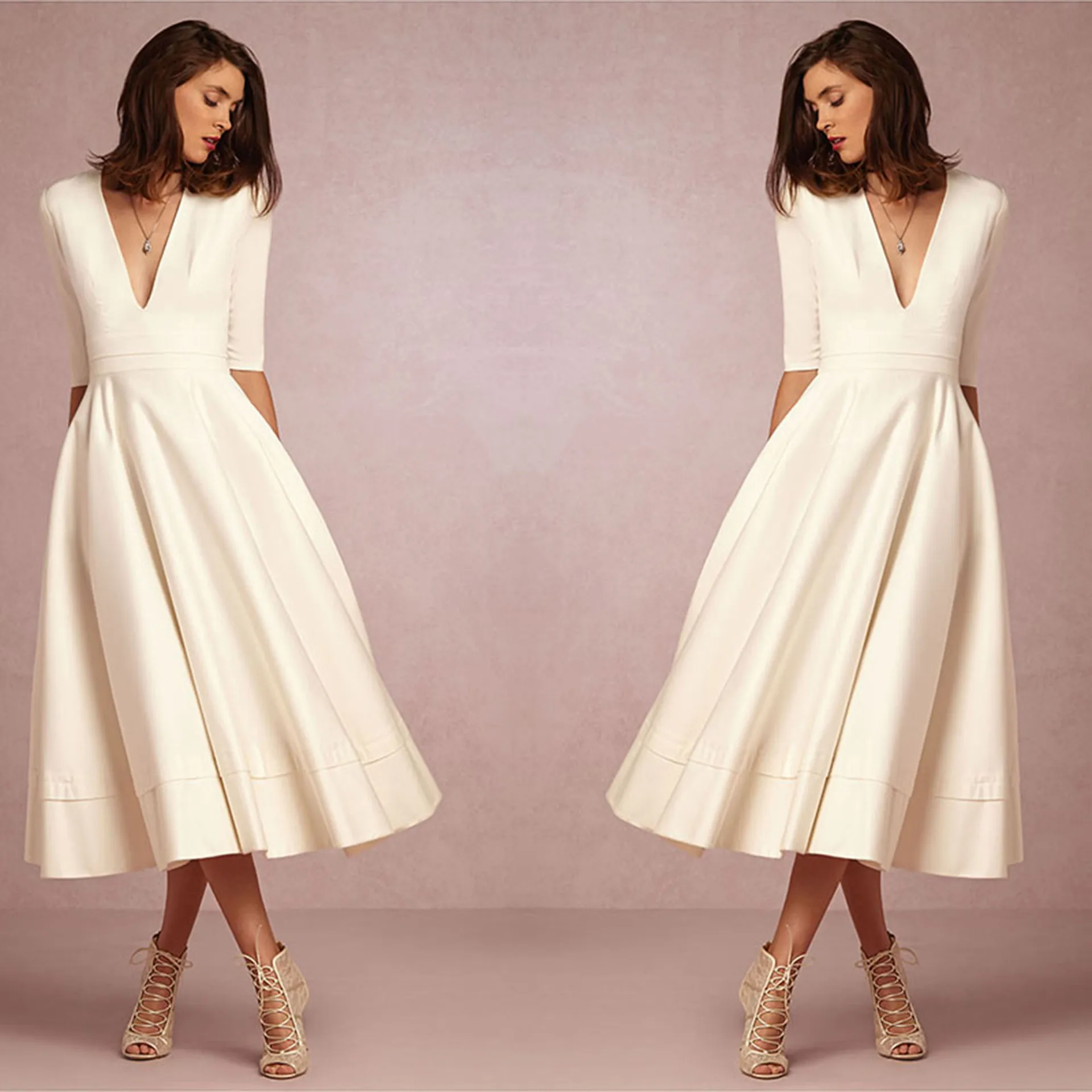 Однотонные сексуальные женские платья с глубоким v-образным вырезом вечерние до