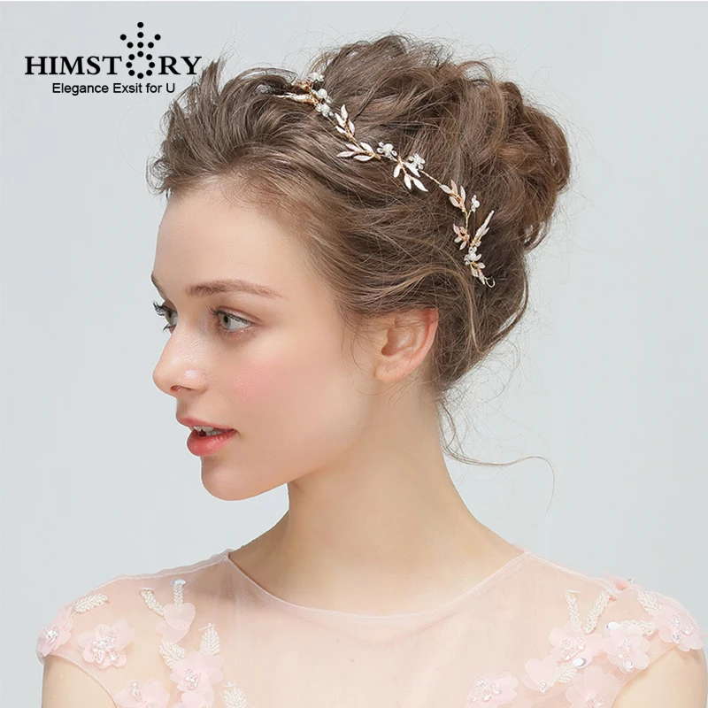 

HIMSTORY Gold Handmade LEaf Vine Rhinestone Crystal Floral Bridal Wedding Tiara Headband Headpiece Hair accessories