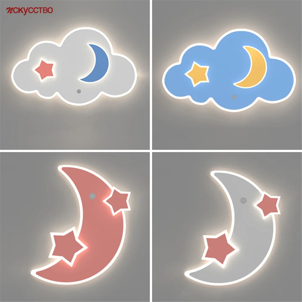 

Children Bedroom Moon Clouds Cartoon Led Wall Lamp For Kids Nursery Kindergarten Hallway Indoor Home Deco Kids Light Fixtures