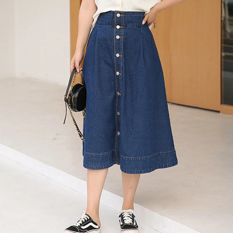 Женская джинсовая юбка большого размера L 6xl Корейская с передним воротником