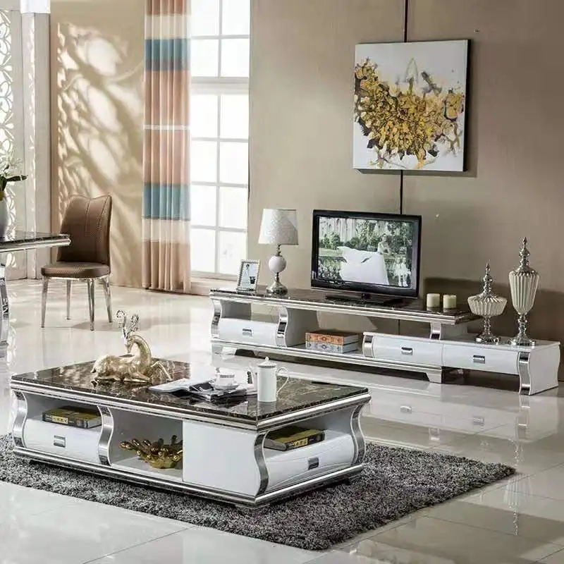 modern High quality Living Room Wooden furniture lcd steel marble TV Stand coffee table set 0962 | Мебель