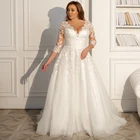 Элегантное кружевное женское свадебное платье 2022, сексуальное женское платье с V-образным вырезом и аппликацией, свадебное платье со шлейфом