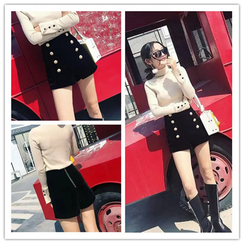 

Limiguyue Double Breasted Velvet Shorts Women Autumn High Waist Slim Fashion Casual Ladies Sexy Short Shorts Femme Bottoms K571