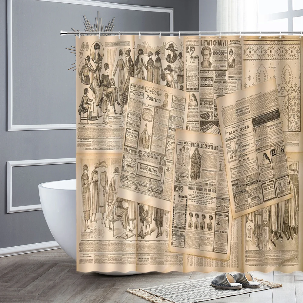 

Водонепроницаемый ткань душ Шторы в старинном стиле Ретро Газета фото печать текстуры древесных волокон дома Ванная комната декора ванной ...