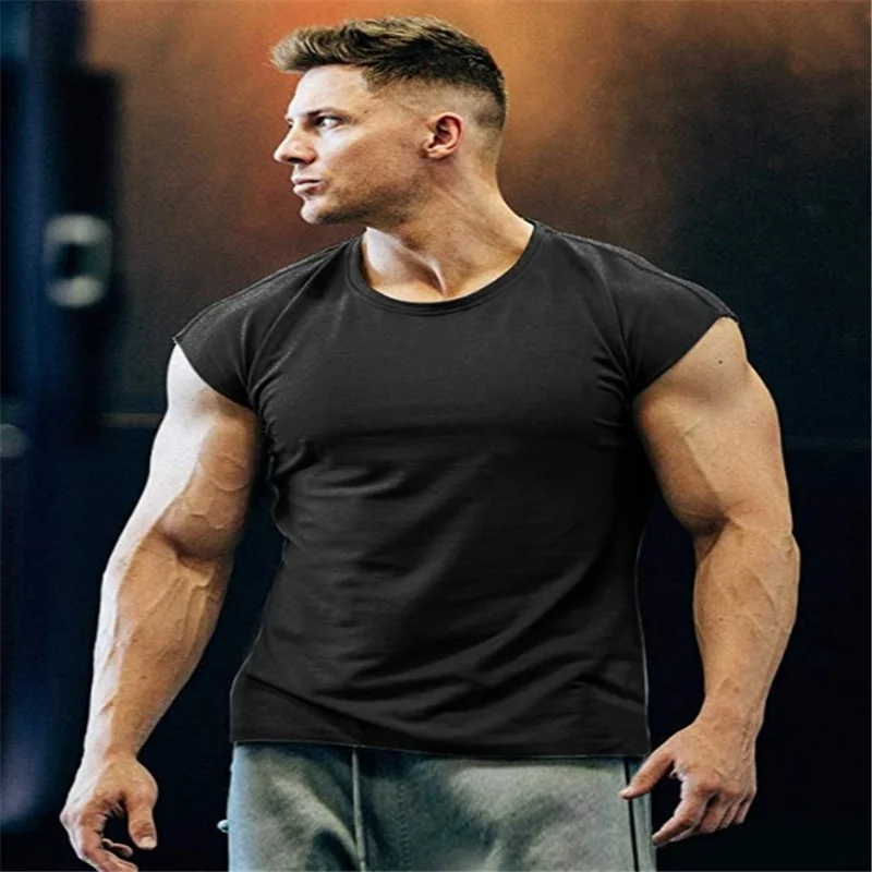 

6 colors customizable summer men's short-sleeved T-shirt casual round neck fit streetwear solid color T-shirt hip-hop high stree