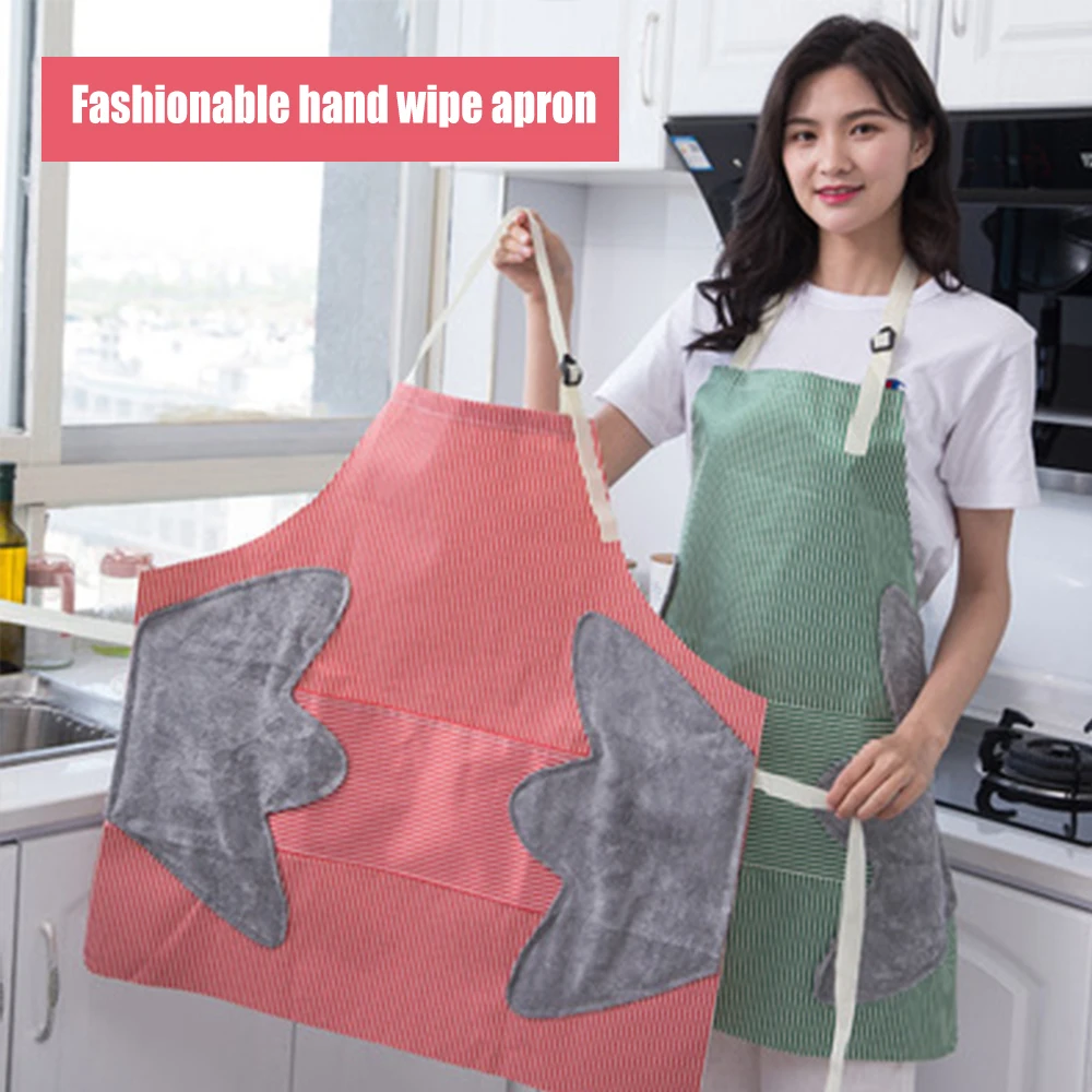 

Kitchen Waterproof Apron Neck Hanging with Hand Wiping Towel Oil-proof Home Kitchen Apron PLDI889