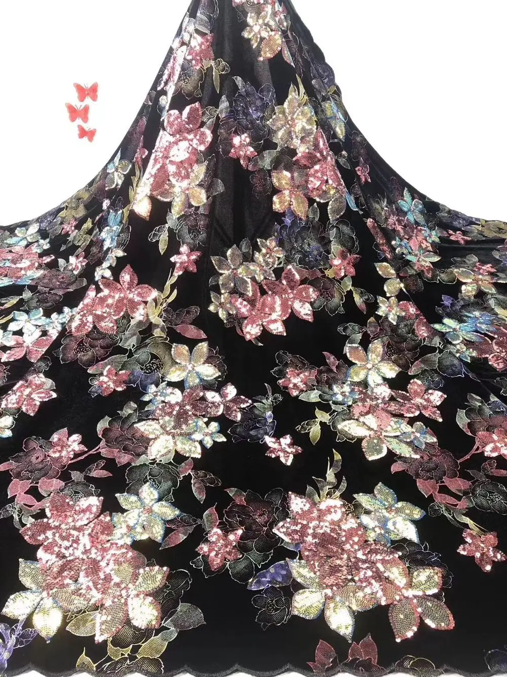 

Nice Flower Sequins Design Velvet Cloth African Velvet Lace Fabric With Sequins For Party Dress PVZ54(5Yards/Lot)