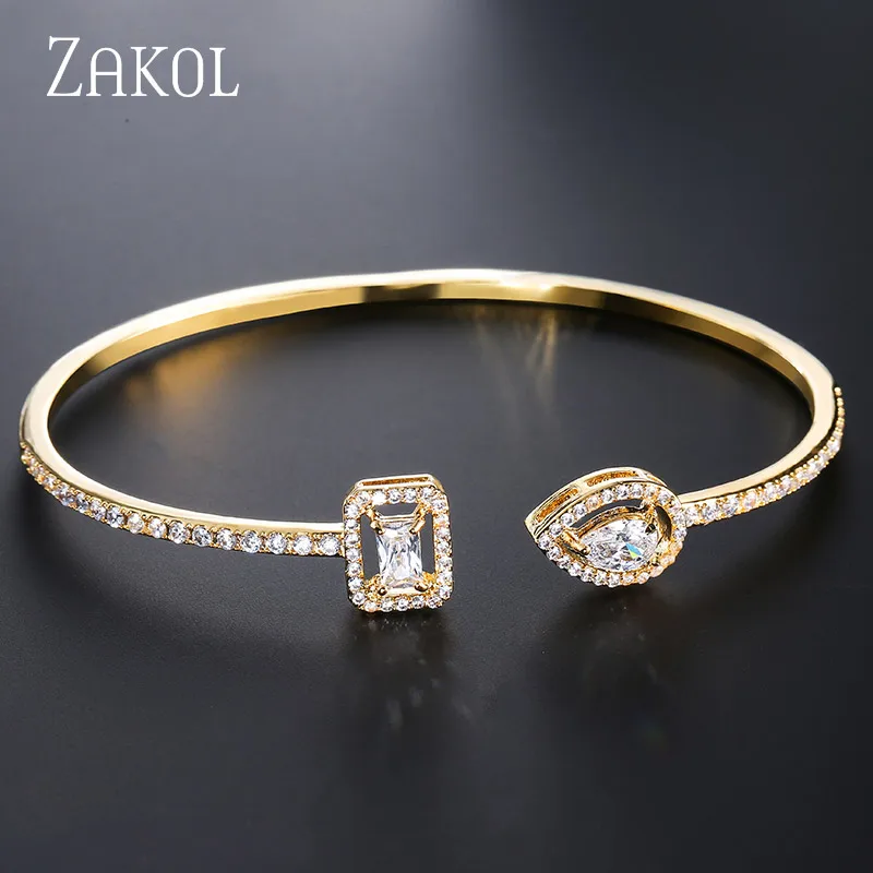 Модный дизайнерский комплект ювелирных изделий от бренда ZAKOL, серьги с чешским камнем, браслет и кольцо на запястье для женщин, помолвка, FSSP3011 - Окраска металла: Bracelet Gold