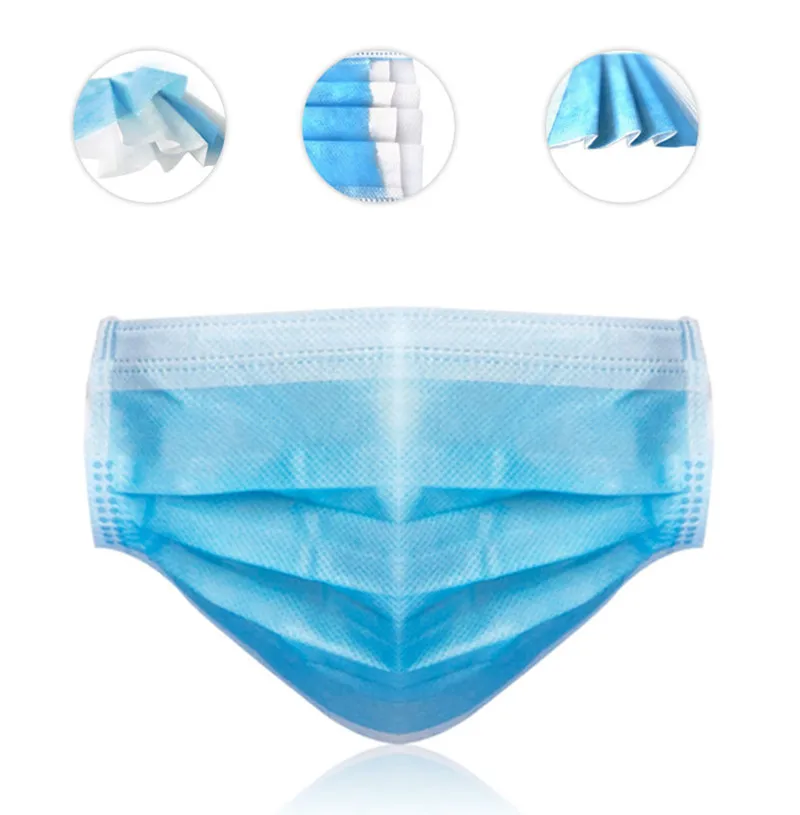 Нетканая одноразовая маска для лица 3 слойная с расплавленным фильтром ушные