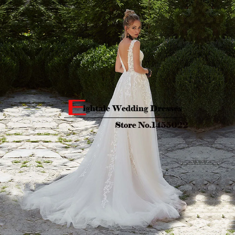 Eightale свадебное платье-бохо Аппликации Кружева v-образным вырезом А-силуэта изготовленный на заказ Тюль богемные Свадебные платья без спинки сад платья невесты