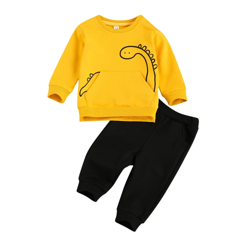 

BY Lovely Newborn Baby Boys Clothes 2-piece Outfit Set Long Sleeve Cartoon Dinosaur Print Top+Pants Set for Kids Boys Suit