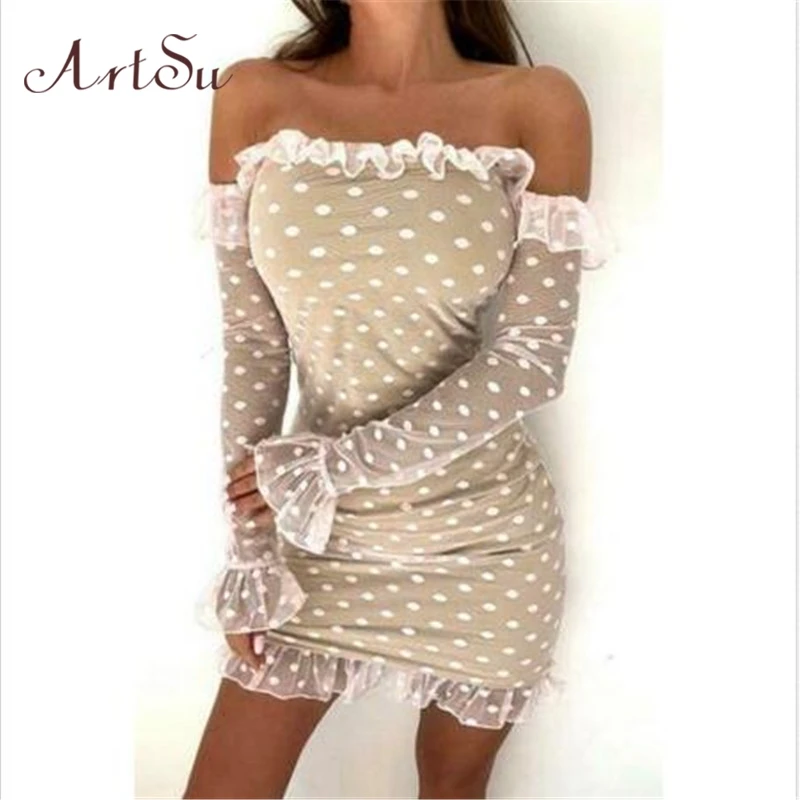 Женское Короткое платье в горошек Artsu облегающее вечернее карандаш с открытыми