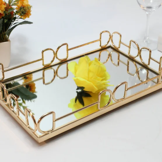 

Hot Sale Creative Tectangular Metal Mirror Tray For Wine Utensils Bottle Tray