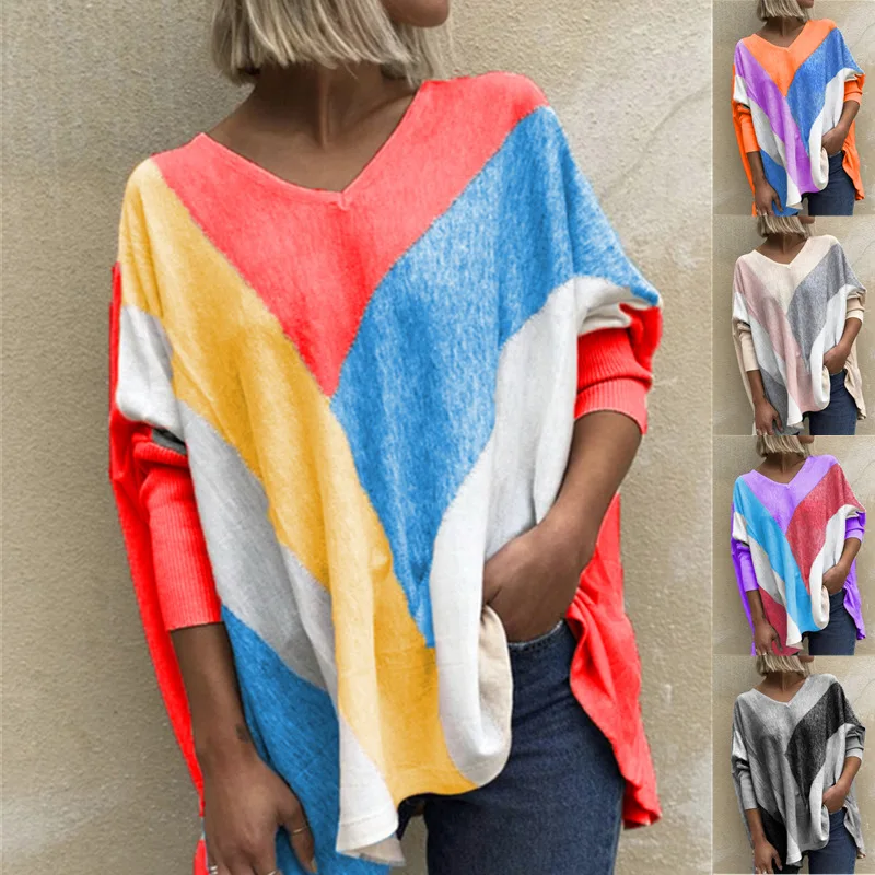 Женская футболка с v-образным вырезом в полоску принтом топы длинными рукавами