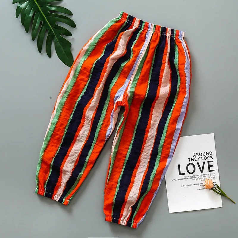 Детские летние хлопковые брюки с защитой от комаров шаровары для мальчиков и