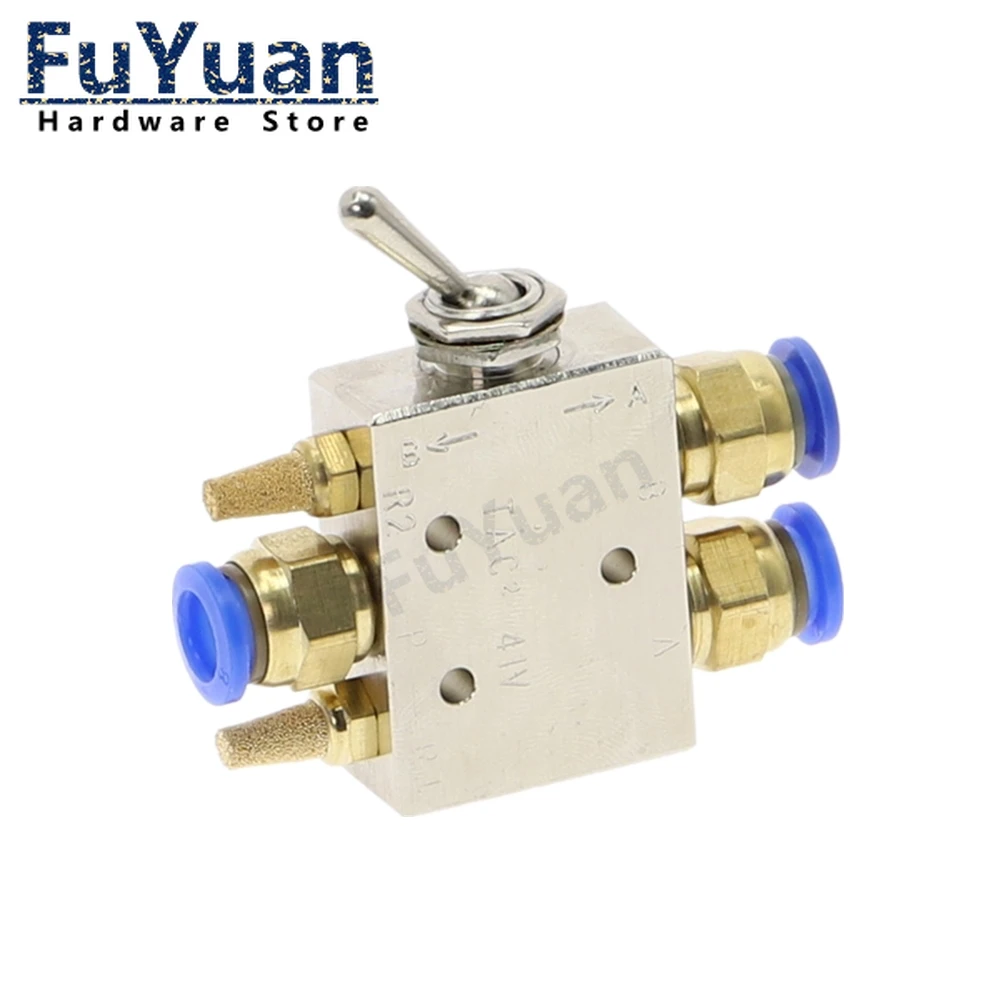 

Exhaust valve Silver Tone Alloy 2 Position 5 Way 1/8" Toggle Lever Mechanical Valve TAC2-41P Pneumatic valve switch w Fittings