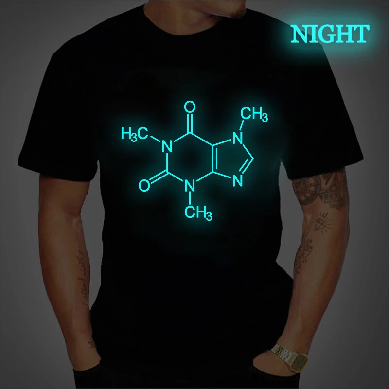 

Caffeine Molecule Print T-shirt Summer T Shirt for Men 2022 Short Sleeve T-shirts Mens Camisetas Street Casual T Shirt Luminous