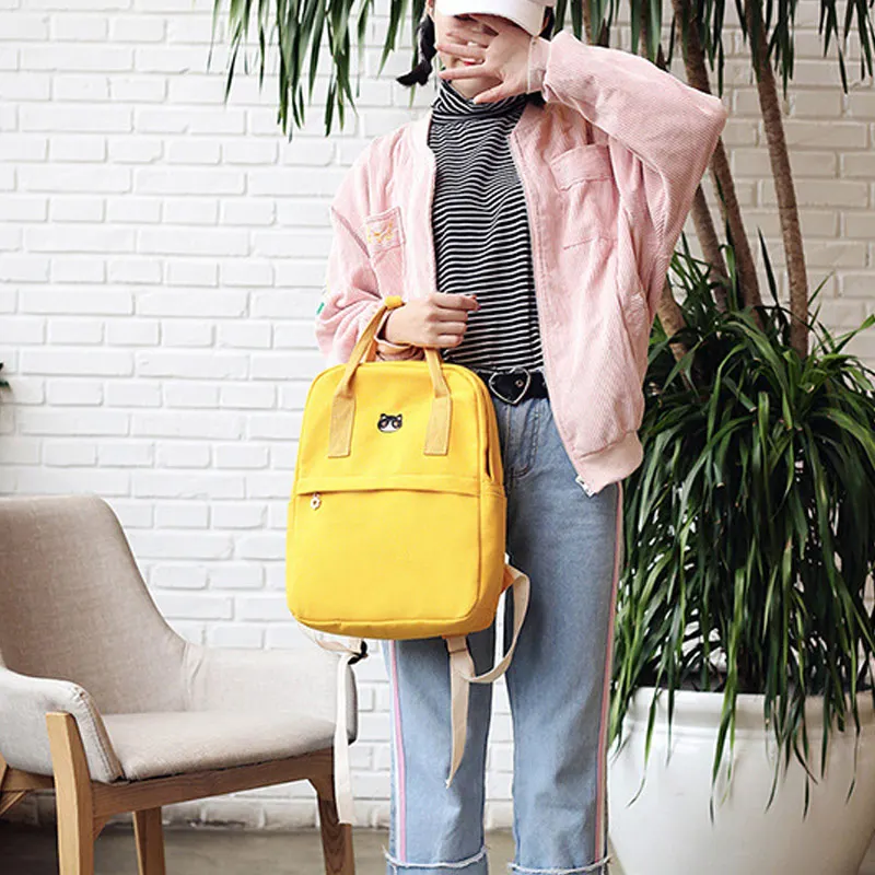 

Women Lady Girl Backpack School Bag Embroidery Zipper Canvas For Mobile Phone Money B2Cshop