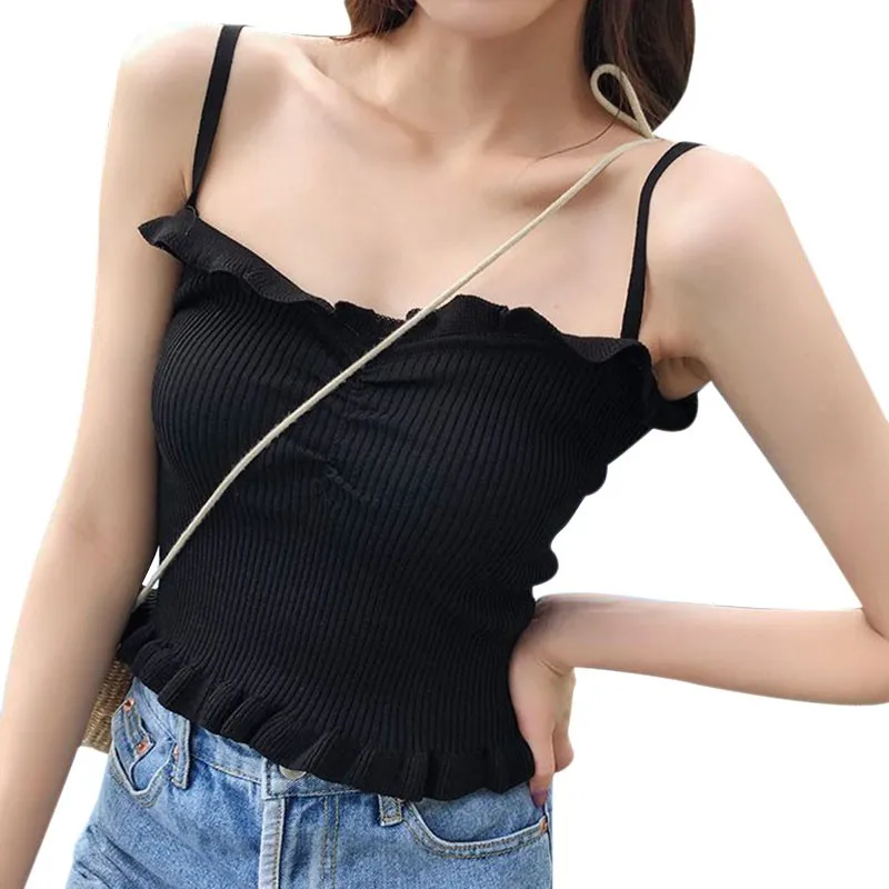 

Knitted Wild Short Style Camisole Women Summer Korean Style Cute Solid Color Girls Tops