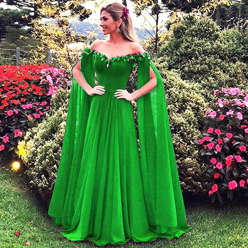 

Long Fuchsia Flowers Evening Dresses Chiffon Flowers Robe De Soiree Elegant Formal Party Dress Abendkleider Engagement Gown