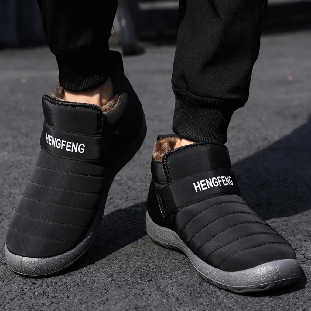 Men Boots Winter Shoes Warm Fur Snow Plush Inside Anti Skid Bottom Waterproof Black Men#3 | Обувь