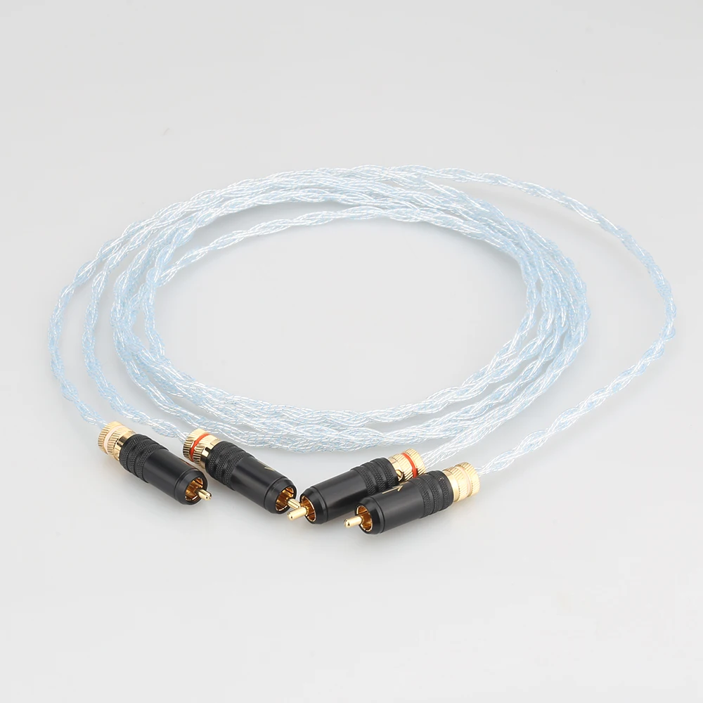 Пара HI End 8 ядер посеребренный RCA Auido Соединительный кабель для ТВ ПК усилителей DVD