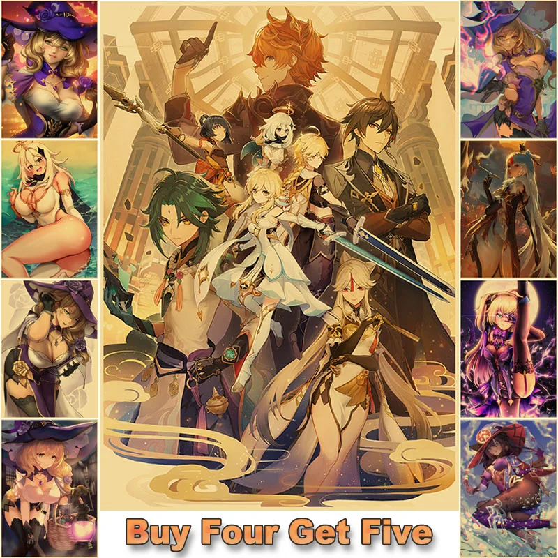 Genshin ударной серии Плакат HD игра Плакаты крафт Бумага картина домашний декор