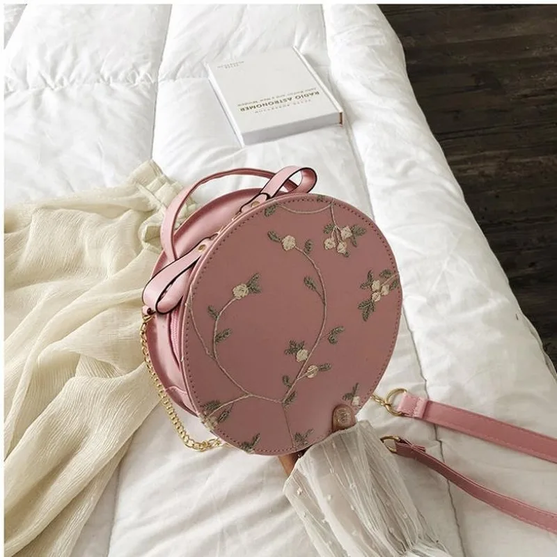 

Bags For Women 2020 Sweet Lace Round Handbags PU Leather Women Crossbody Bags Female Small Flower Chain Shoulder Bag