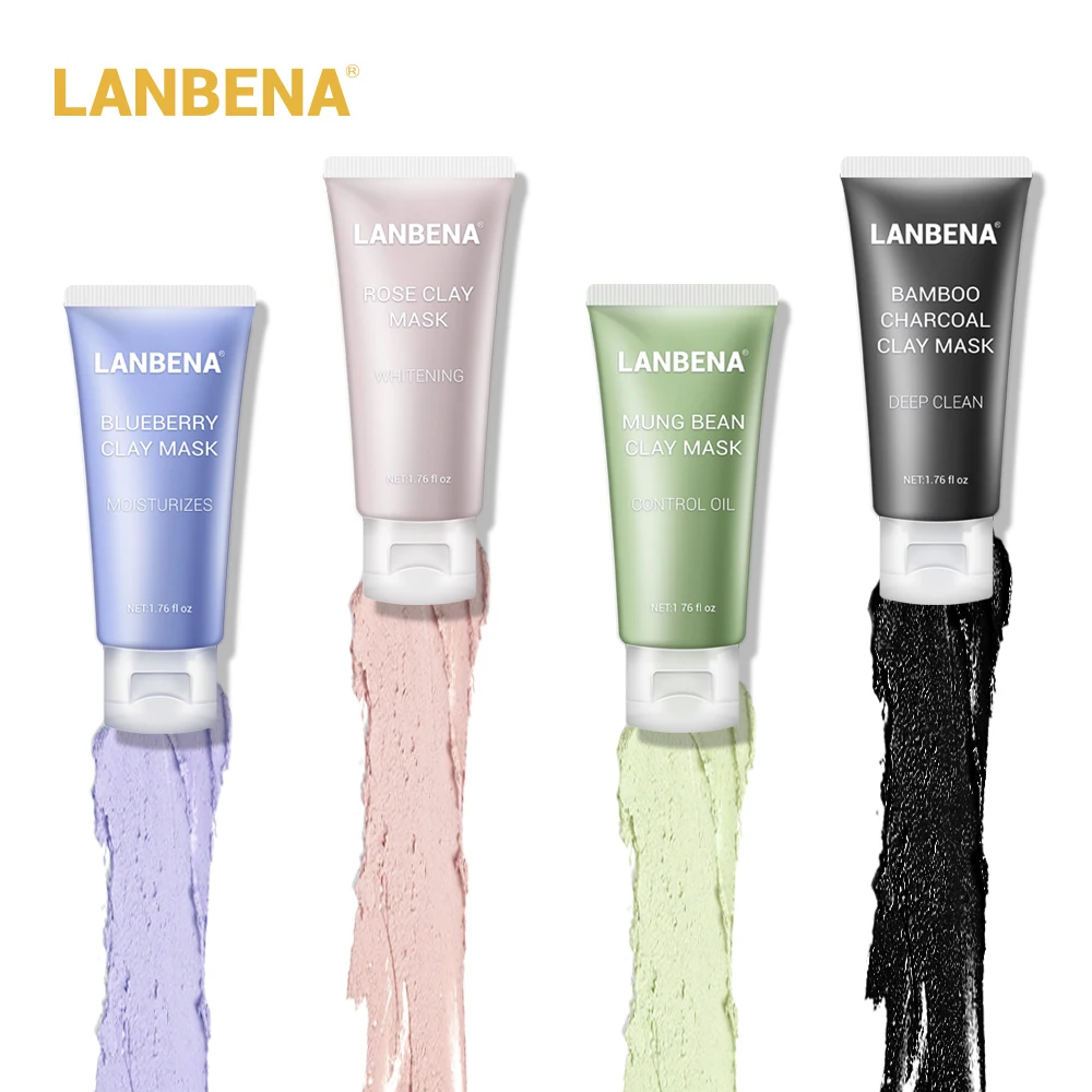 LANBENA Bean глина маска для лица + бамбуковый уголь черника Роза Глубокая очистка