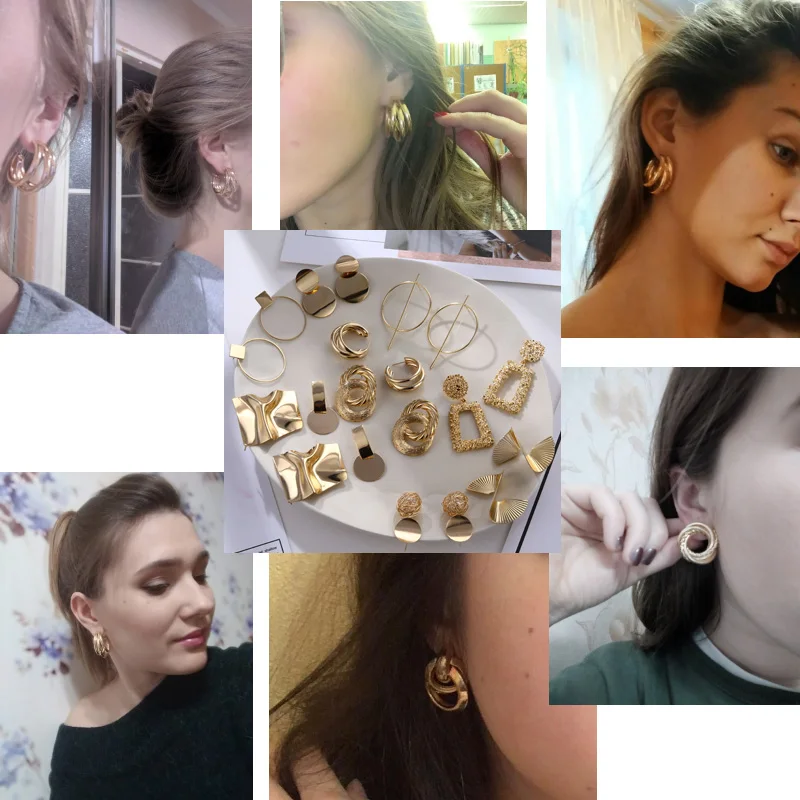 Женские винтажные серьги подвески FNIO золотистые металлические с крупными