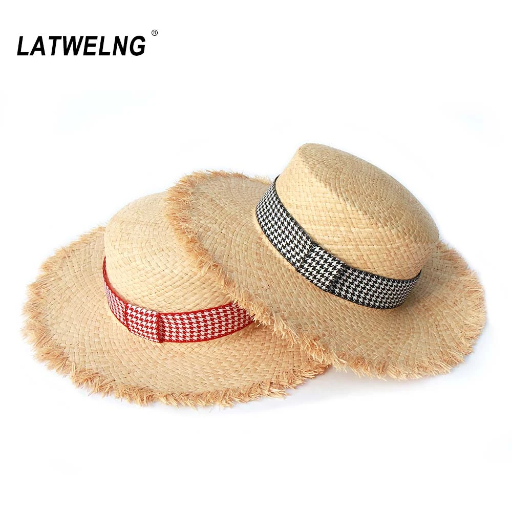Новый дизайн лента в мелкую ломаную клетку пляжные шляпы для женщин модная шляпа