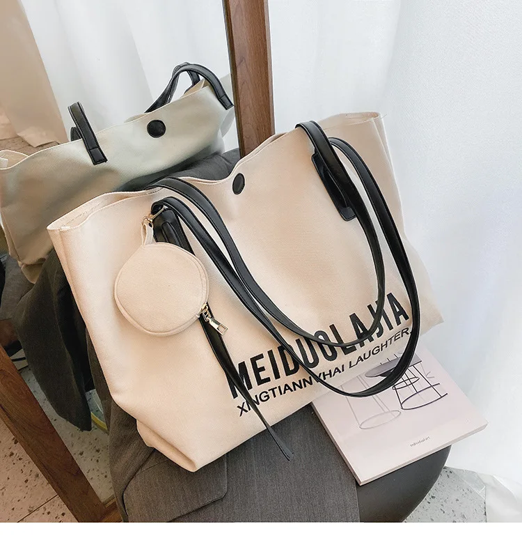 

Women Canvas Shopping Bag Letters Print Female Cotton Cloth Shoulder Bag Eco Handbag Tote Reusable Grocery Shopper Bags