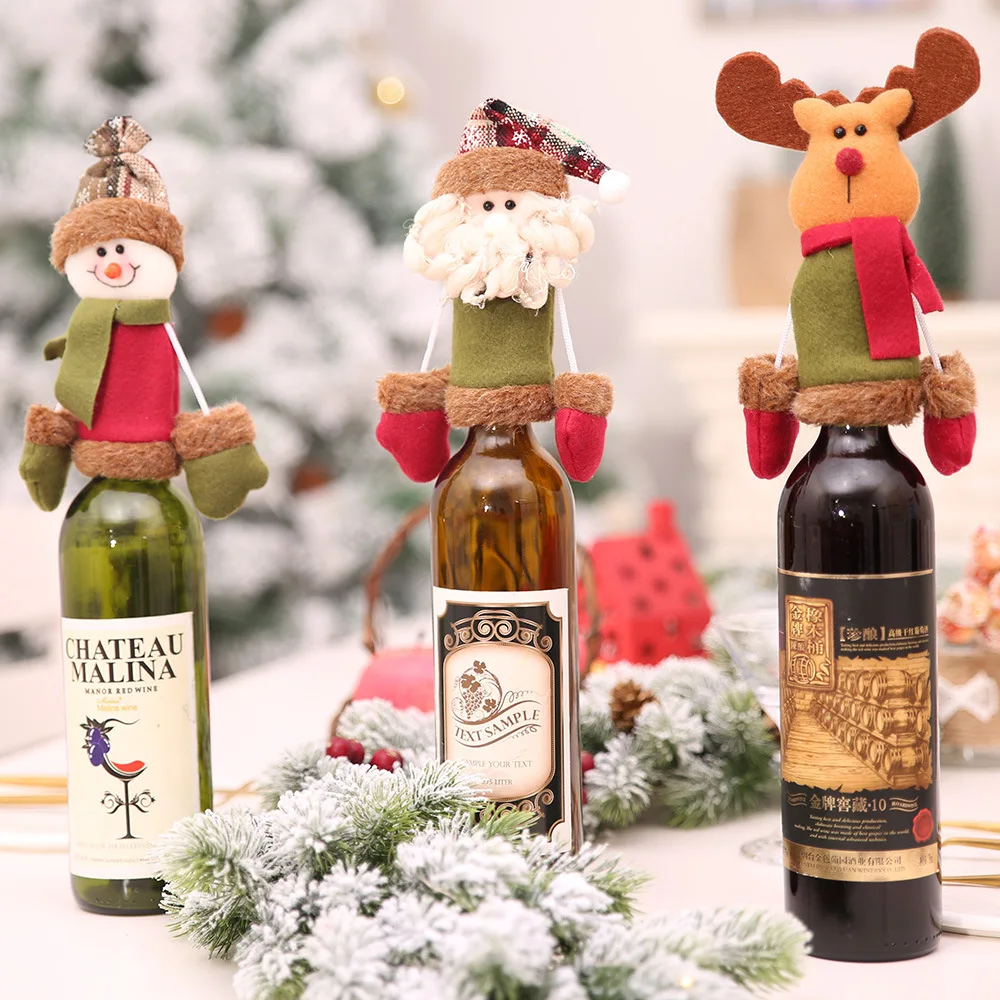 

Christmas Decorations Santa Claus Wine Bottle Covers Snowman Champagne Gifts Bags Sequins Xmas Home Dinner Party Table Decors