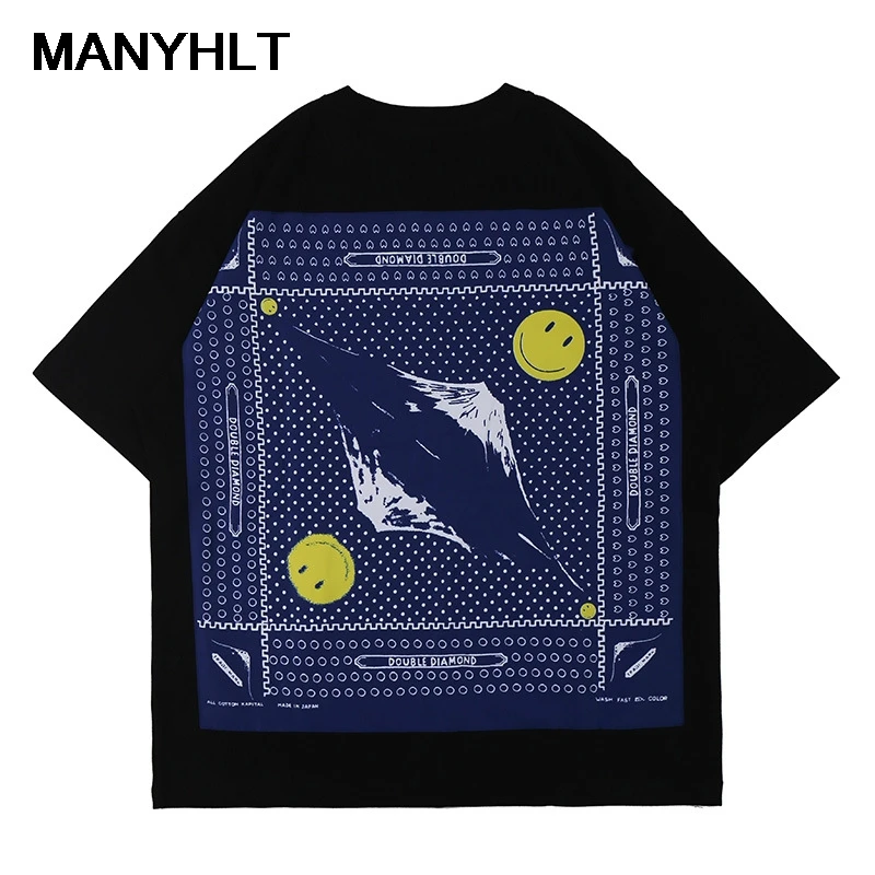 

Men's Clothing 2021 Spring And Summer New Smile Face Square Scarf Printed Round Neck Short Sleeve Fashion Casual Loose T-shirt